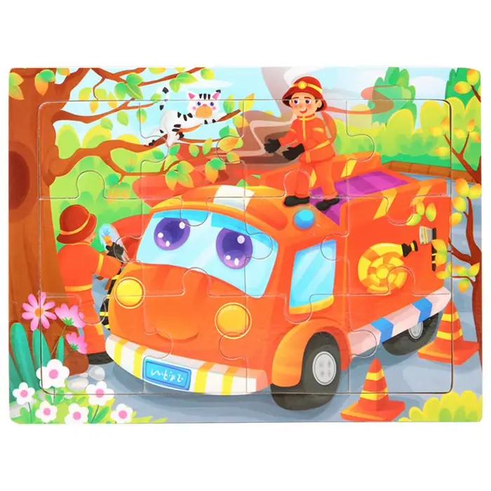 12 pièces Puzzle en bois dessin animé Animal Parent-enfant thème Puzzles jeu enfants Montessori joue