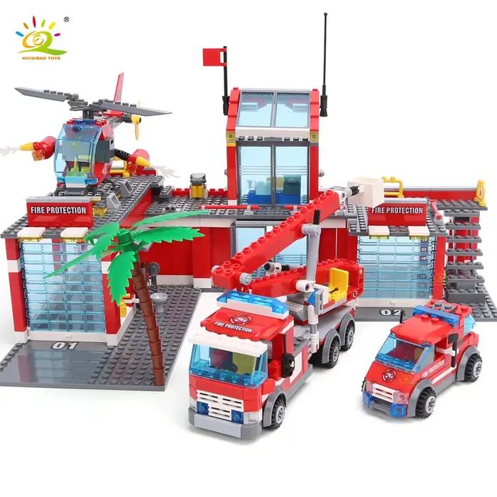 HUIQIBAO 774 pièces ville pompier modèle blocs de Construction garçons pompier camion éducatif Const