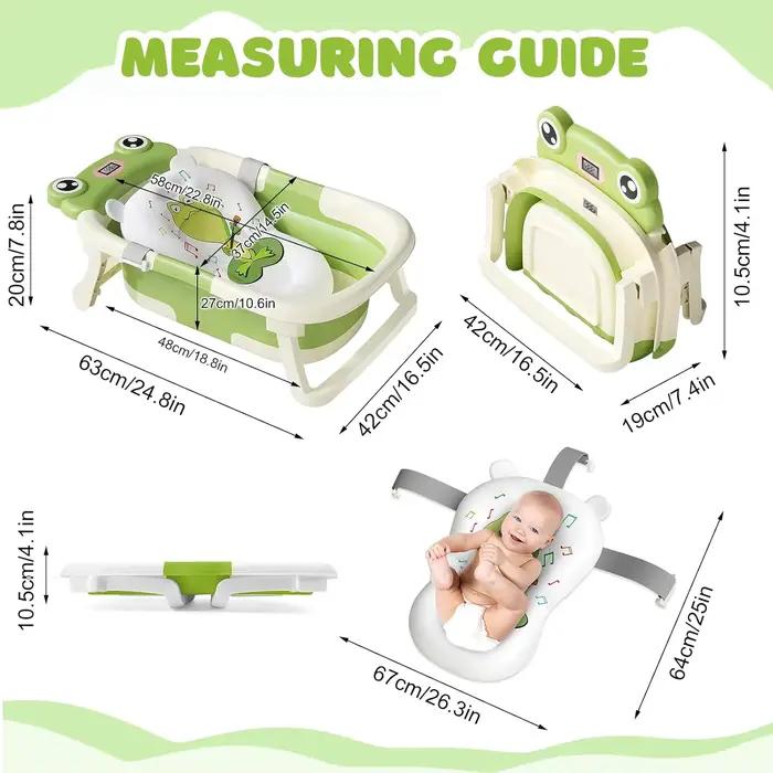 Baignoire pliable pour bébé de 0 à 36 mois, avec coussin de bain, avec thermomètre, bonnet de douche