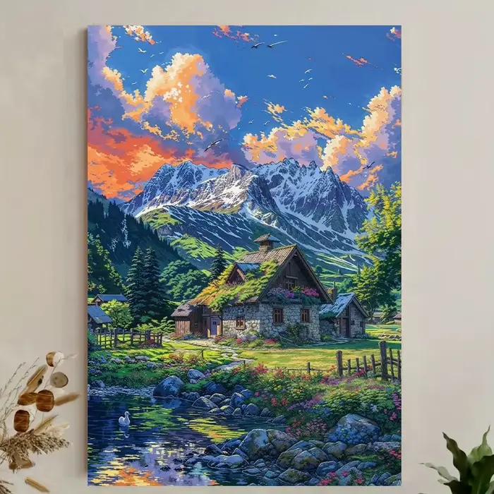 Puzzle de 500/1000/1200/2000 pièces, paysage de montagne rural, décoration murale moderne pour la ma