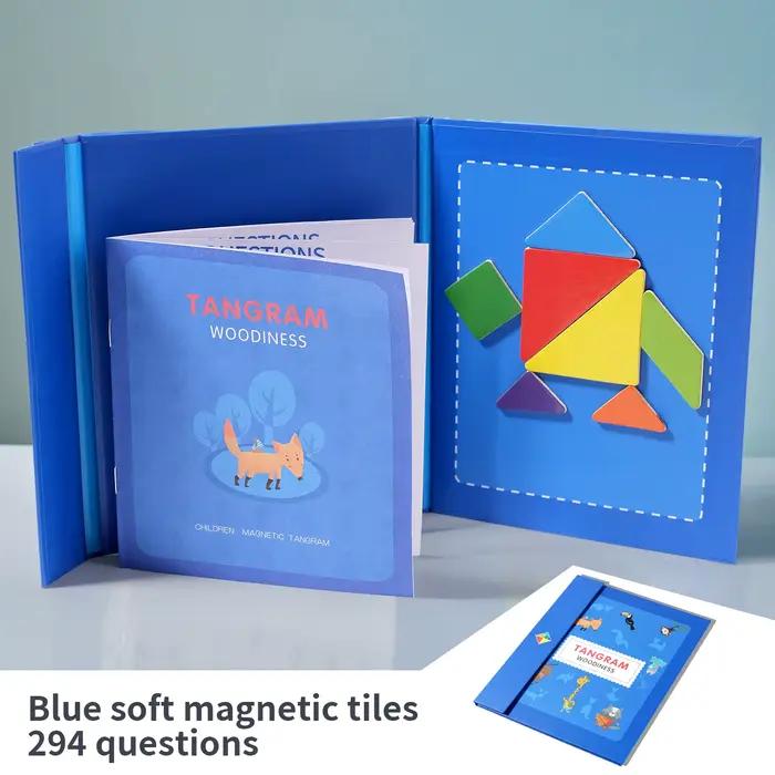 Puzzle en bois Tangram magnétique, livre, jouets éducatifs pour enfants, bébé enfant, Portable, appr