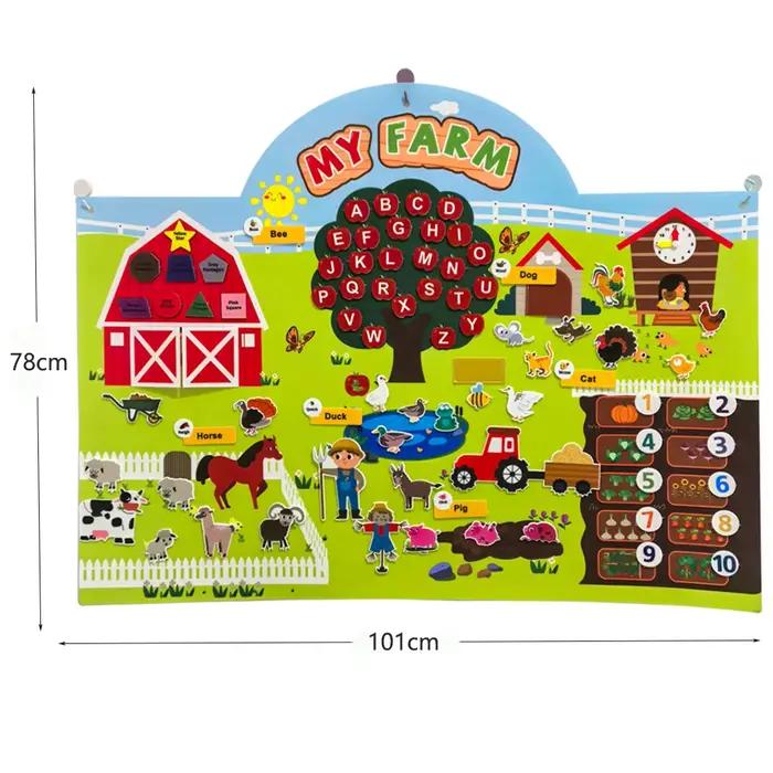Ensemble de planches d'histoire en feutre d'animaux de ferme, Kit de jeu interactif d'apprentissage 