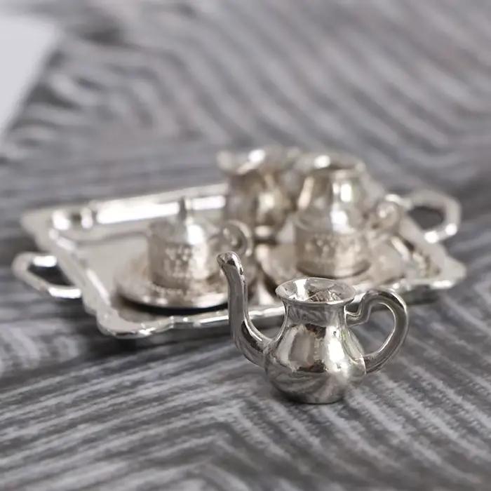 Maison de poupée Miniature jouet argent métal décoration Vase Pot accessoires décoratifs maison de p