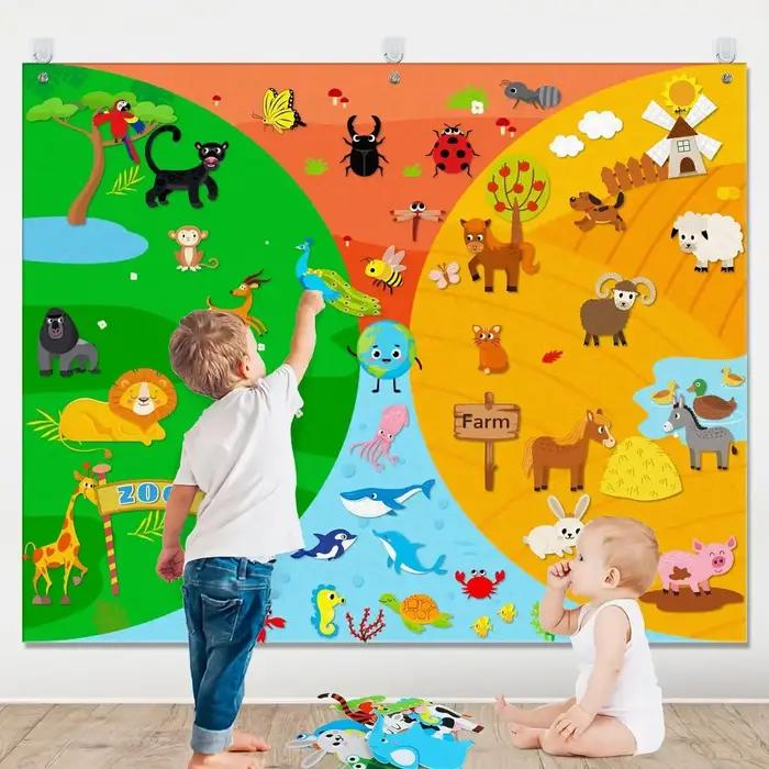Ensemble de tableaux d'histoires en feutre pour enfants, animaux de la ferme, éducation préscolaire,