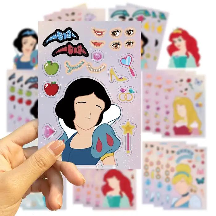 8/16 feuilles Disney princesse enfants bricolage Puzzle autocollants jeu faire un visage assembler P