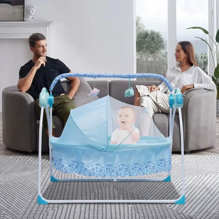 Berceau à bascule pour bébé, berceau électrique avec télécommande, lit pliable à 5 vitesses avec mus