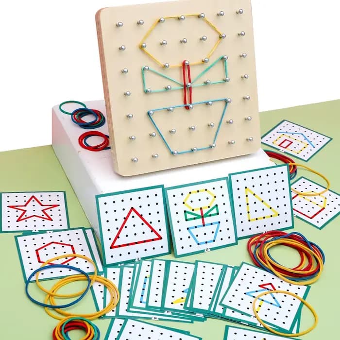 Montessori bébé jouet créatif graphique cravate en caoutchouc planches à ongles avec cartes éducatio