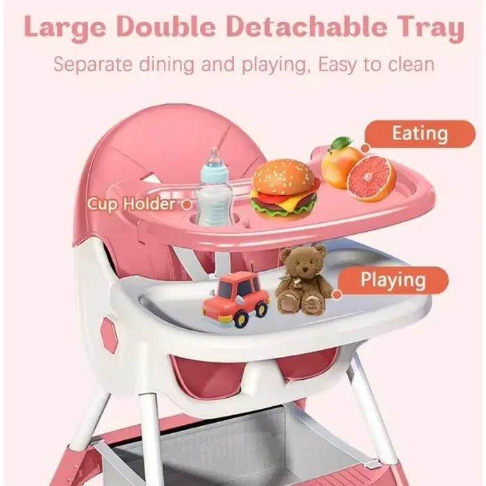 Chaise haute pliable 4 en 1 pour bébé, siège de Table d'alimentation inclinable et pliable, 7 hauteu