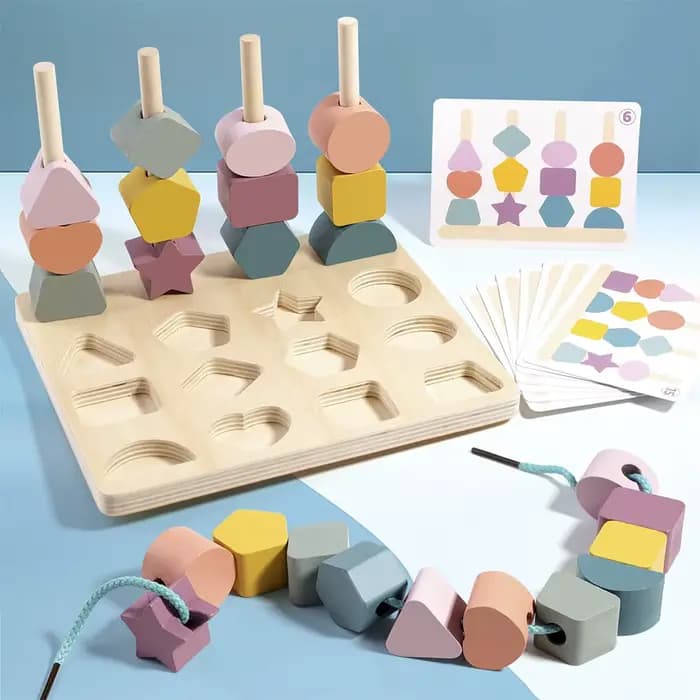 Jouets en bois Montessori pour enfants, jeu de Puzzle assorti de couleurs et de formes, perles color