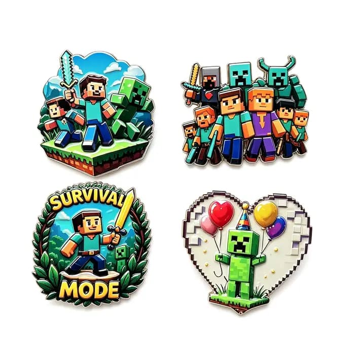 Lot de 4 badges de jeu Pixel Art pour fans, enfants et amis – Idéal pour décorer sacs à dos et vêtem