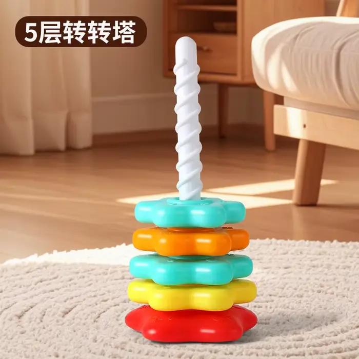Tour arc-en-ciel rotative Montessori, Puzzle à empiler pour bébé, jouets pour enfants, développement