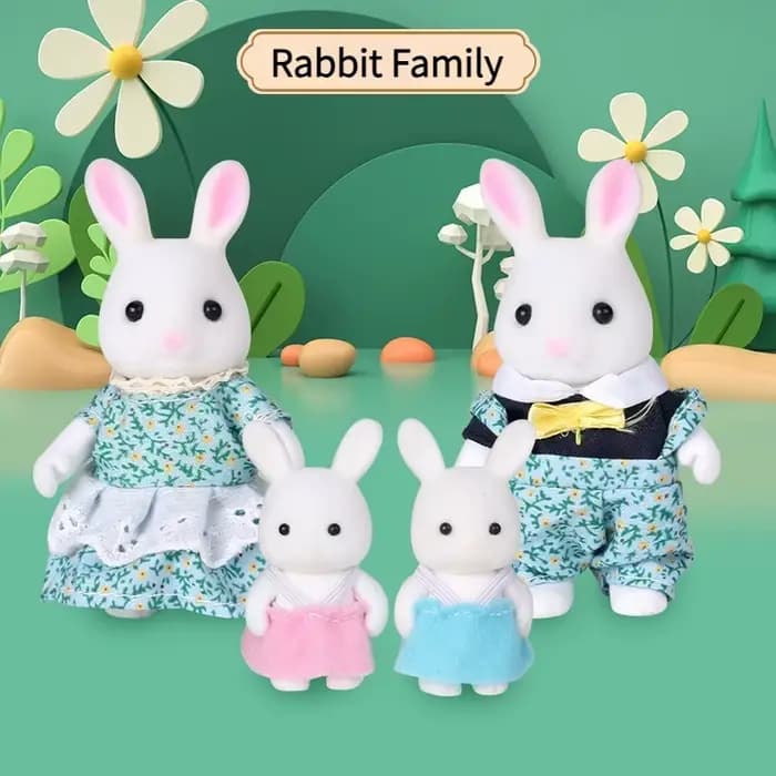 Famille d'animaux de la forêt, meubles de maison de poupée, chambre à coucher, cuisine, salle de bai