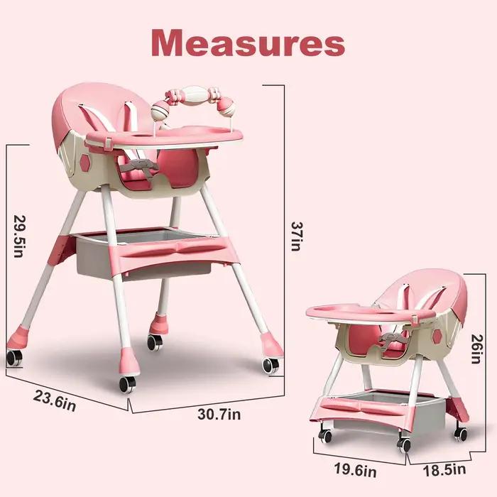 Chaise haute pliable 4 en 1 pour bébé, siège de Table d'alimentation inclinable et pliable, 7 hauteu