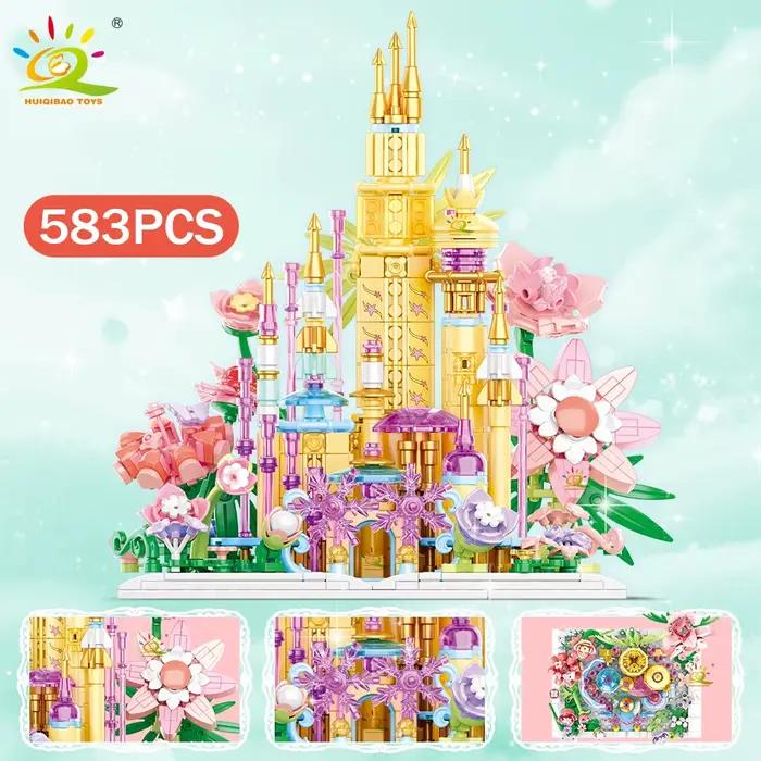 HUIQIBAO Château de Princesse des Rêves, Modèle de Maison, Blocs de Construction DIY, Château Fleuri