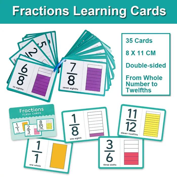 Cartes flash de chiffres de fraction pour l'école primaire, cartes d'apprentissage des mathématiques