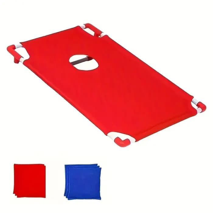 Jeu de Cornhole Portable et Pliable, Rouge et Bleu, avec Sacs de Lancer Durables pour la Plage et le