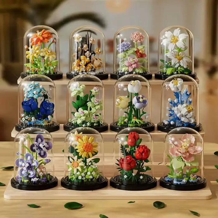 Bouquet de blocs de construction de micro-particules pour enfants, jouet de puzzle fait à la main, b