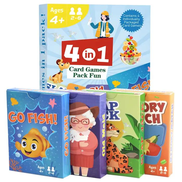 Jeux de cartes pour enfants 4 en 1 : Go Fish, Old Maid, Memory Match, Slap Jack ; Cadeaux d'annivers