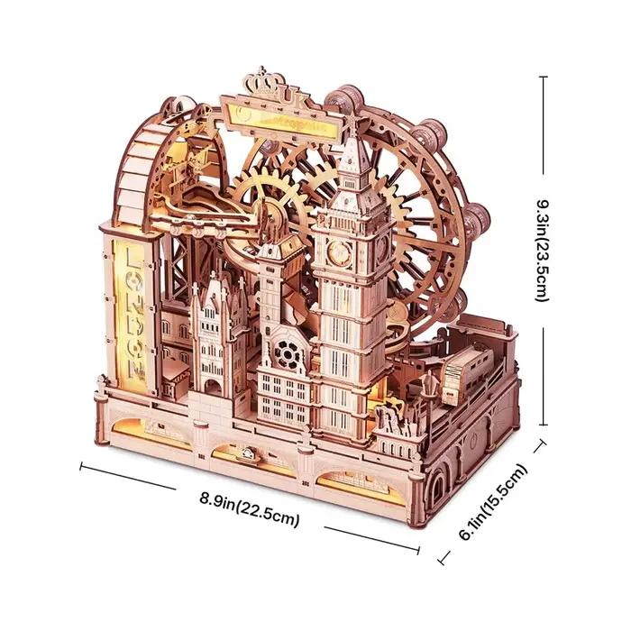 Robotime Kit de construction de circuit de billes en bois 3D, modèle de la ville de Londres avec lum
