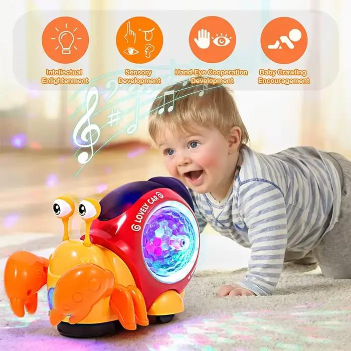 Jouets pour bébé en forme de crabe rampant avec musique, jouets musicaux interactifs lumineux pour b