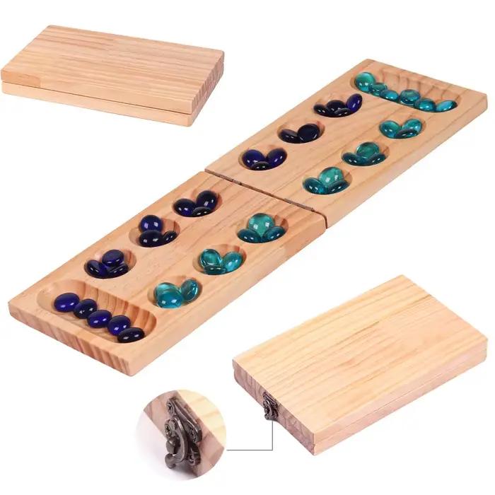 Jeu de société Mancala pliable – Jeu de table classique amusant avec plateau en bois pour adultes et