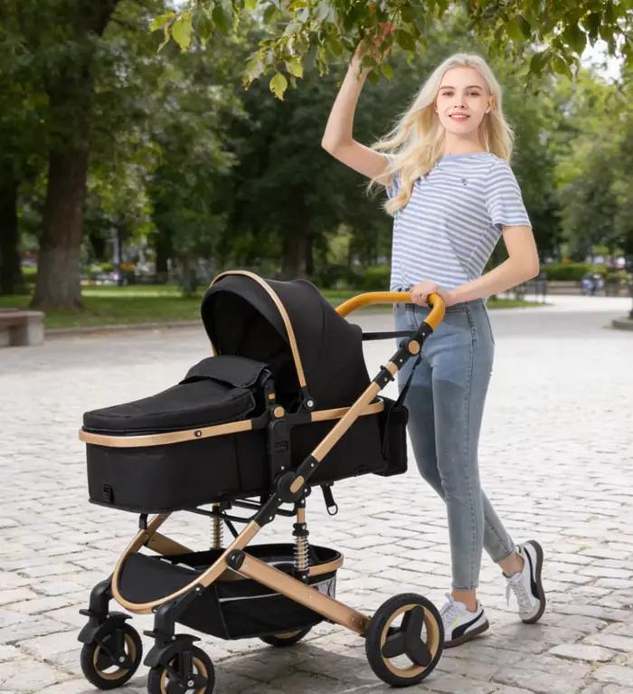 Poussette bébé 3 en 1 la plus récente, légère, avec siège haute, châssis en aluminium, système de vo
