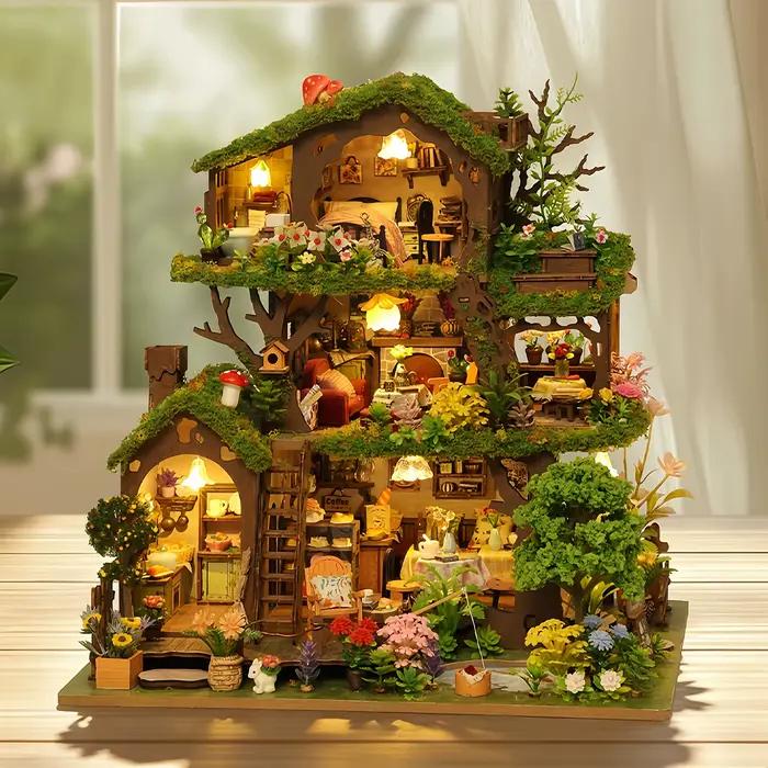 Kit de maison de poupée DIY Villa dans les arbres, kit de maison miniature en bois 3D, modèle de mai