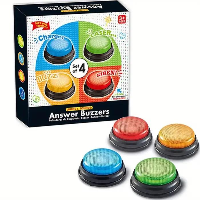 Lot de 4 buzzers de réponse pour jeux, compétitions et quizz en classe, avec bouton-poussoir portabl