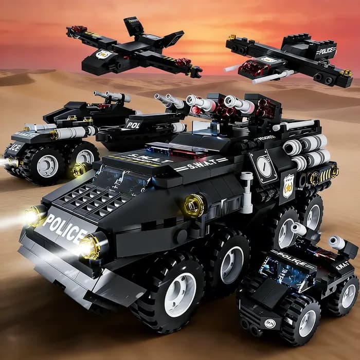 Blocs de Construction militaires 6 en 1, voiture de Police tigre, véhicule blindé, ensemble d'avions
