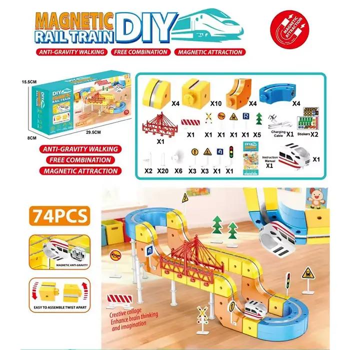 Coffret de train magnétique DIY 3D : Circuit flexible pour enfants, jouet de construction magnétique