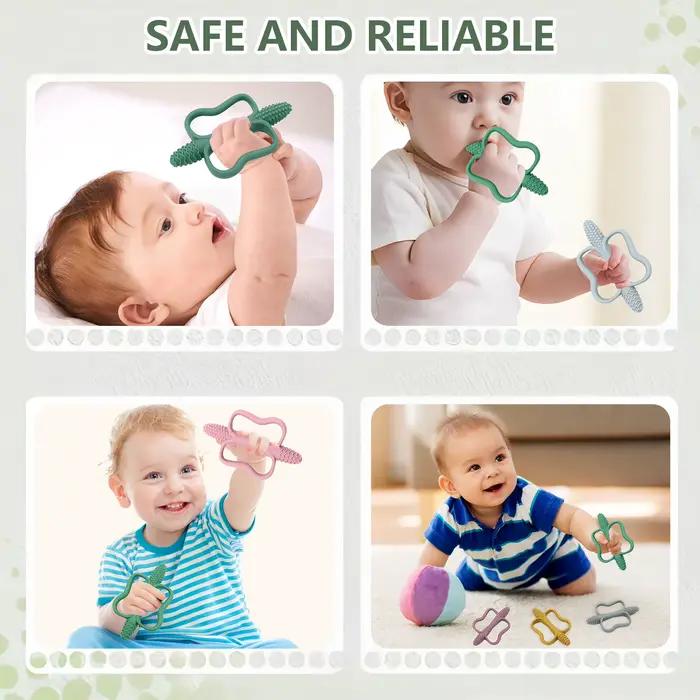 Jouets de dentition pour bébé avec poignées faciles à saisir, jouets de dentition en silicone de qua