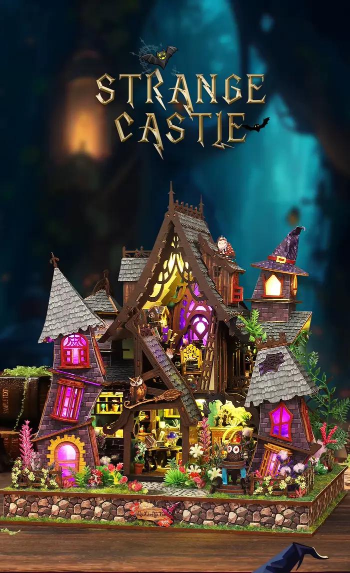 Château féérique en bois à construire soi-même - Modèle de puzzle 3D - Décoration de bibliothèque à 