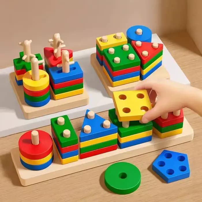 Jouet Montessori blocs de construction en bois, jouets éducatifs d'apprentissage précoce, couleur fo