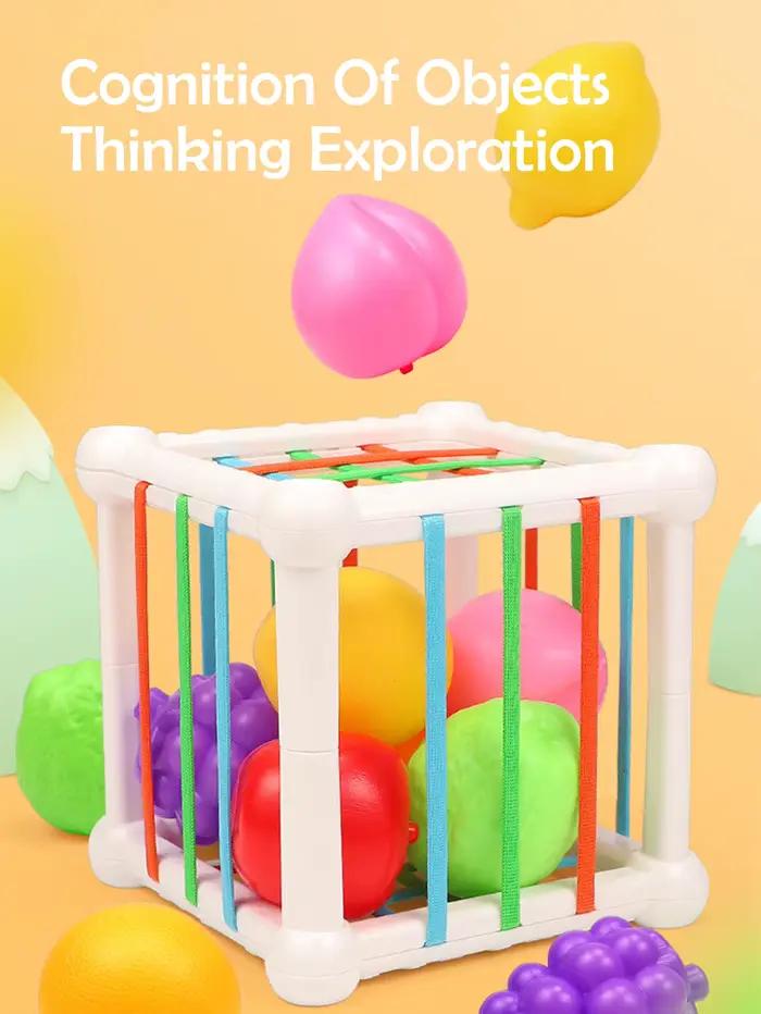 Jouet Montessori Cube Arc-en-ciel Sensoriel pour Bébés et Tout-petits – Entraînement à la Motricité 