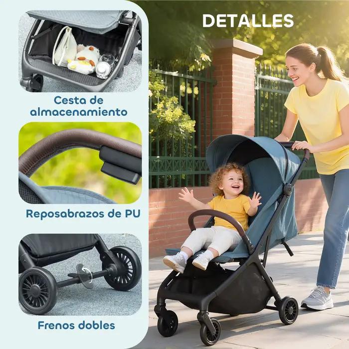 Poussette pliable Pawhut avec dossier inclinable, repose-pieds réglable, capote, harnais 5 points, c