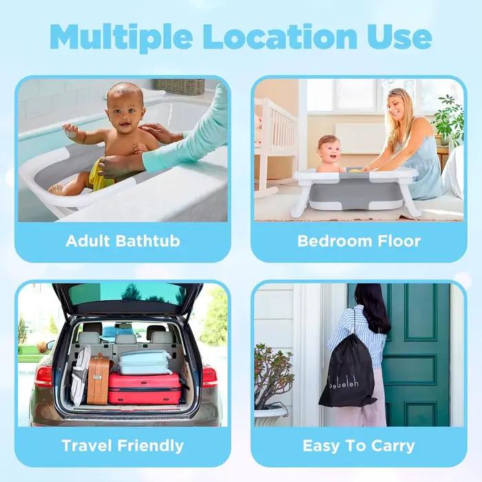 Baignoire pour bébé avec tapis de bain, légère et pliable, baignoire portable, affichage de la tempé