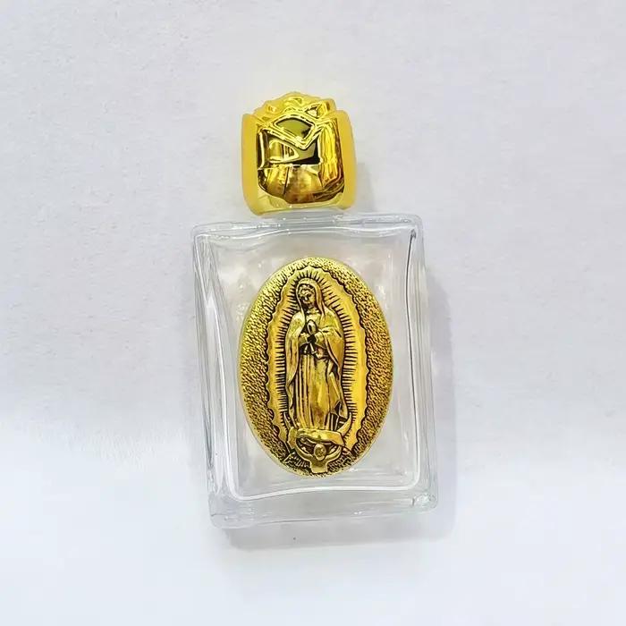Bouteille d'eau bénite Notre-Dame de Guadalupe, récipient en verre de la Vierge Marie catholique ave
