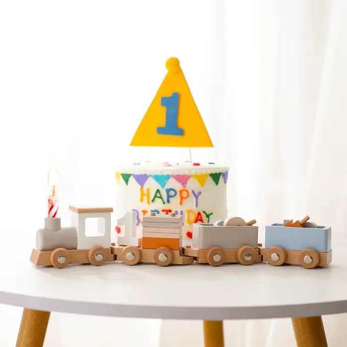 Train en bois jouet d'anniversaire jouets Montessori jouets éducatifs pour bébé chariot en bois joue