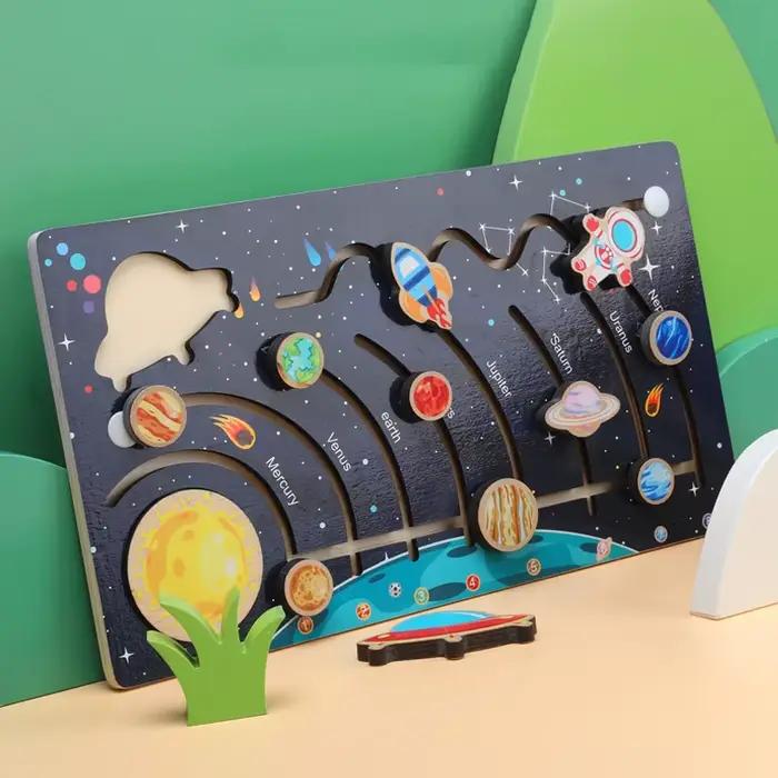 Système Solaire en Bois Coloré pour Enfant, Jeu Nitif, Soleil, Terre, Espace, 9 Communautés ètes, Jo