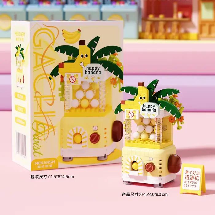 Blocs de construction DIY Scène de rue aux fruits, Machine Gashapon porte-bonheur, Ornement de burea