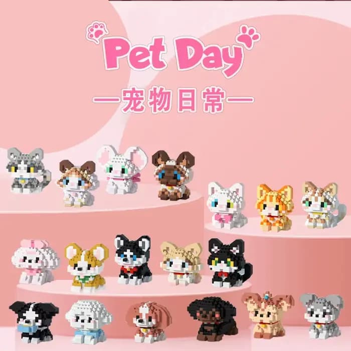 18 nouveaux poupées d'animaux chat et chien, blocs de construction éducatifs pour enfants, jouets ad