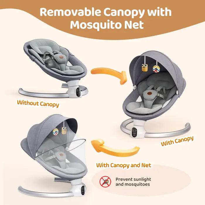 Berceau électrique pour bébé, chaise berçante pour bébé, smartphone, batterie ou connexion électriqu