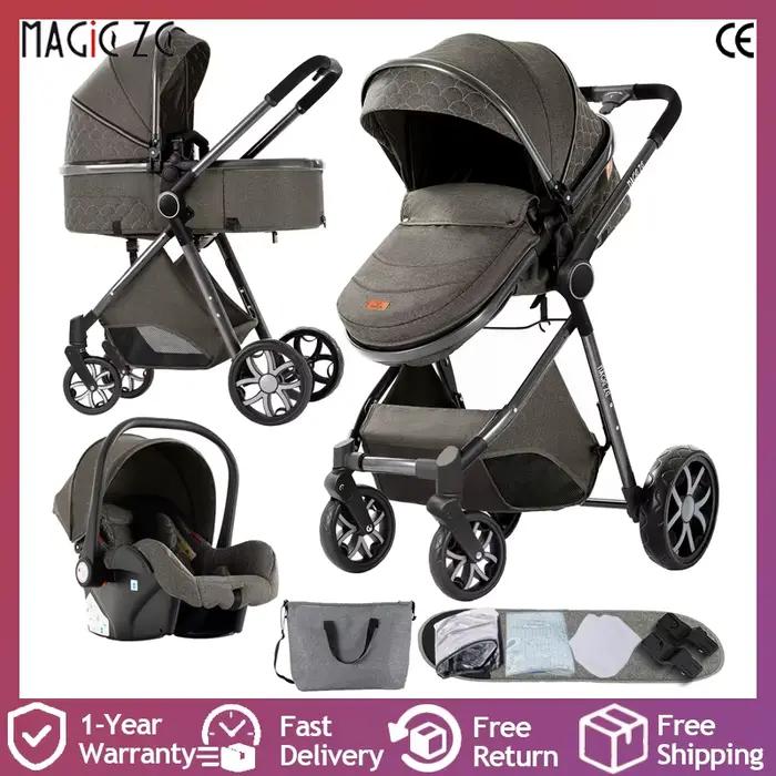 Poussette multifonction 3 en 1 avec siège auto, landau pour bébé, facile à plier, siège coussin conf