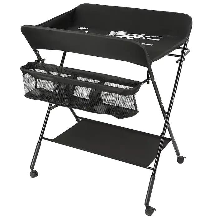 Table à Langer Bébé 4 Roues Pliante Avec Panier de Rangement 0-3 ans