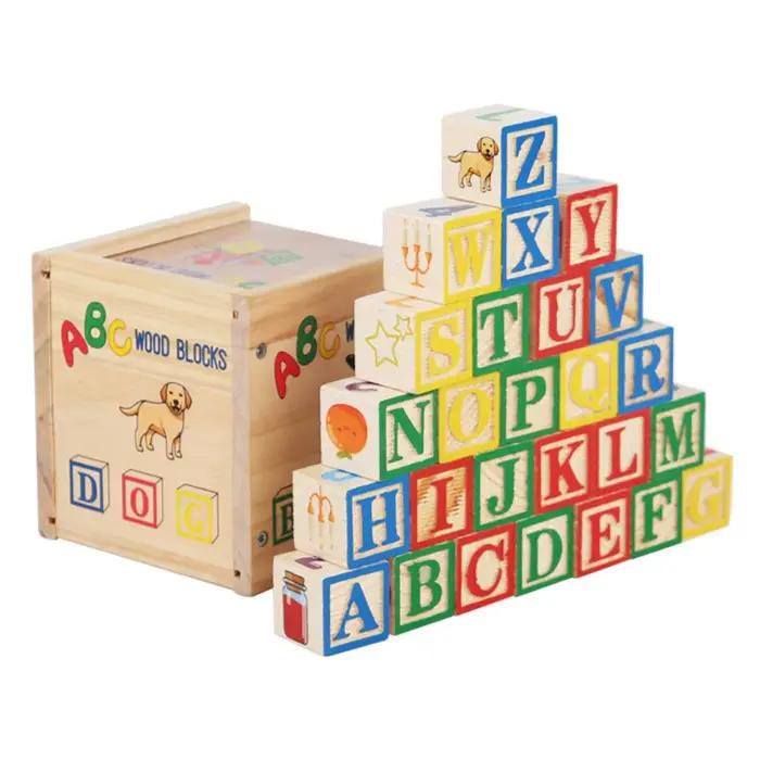 Blocs de construction en bois pour apprentissage Cognitif, lettres de l'alphabet et des chiffres, jo