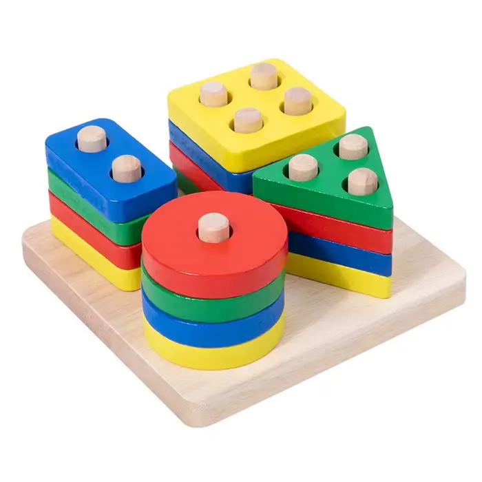 Jouets en bois Montessori, jeu de Puzzle assorti de couleurs et de formes, perles colorées, Cognitio