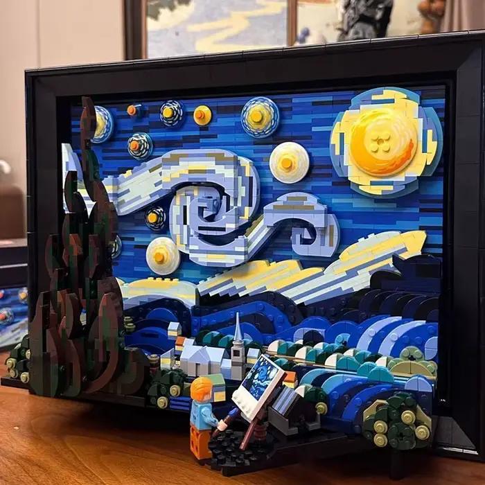 Puzzle 3D de la Nuit étoilée de Van Gogh, blocs de construction, peinture à l'huile encadrée, décora