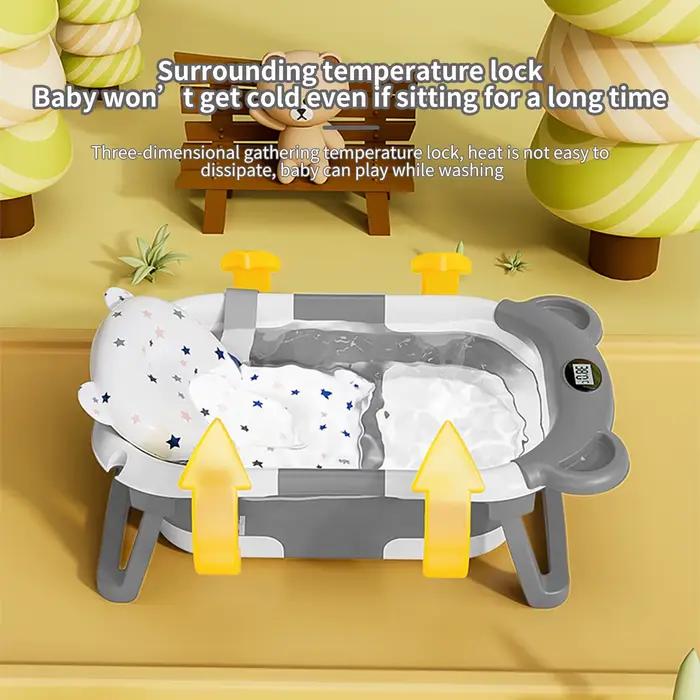 Baignoire pliable en Silicone pour bébé, écologique, coussin doux, thermomètre, étanche, détection n