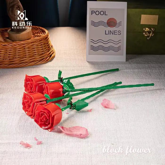 Jouet de bloc de construction de Rose de fleur éternelle, Compatible avec la décoration d'assemblage