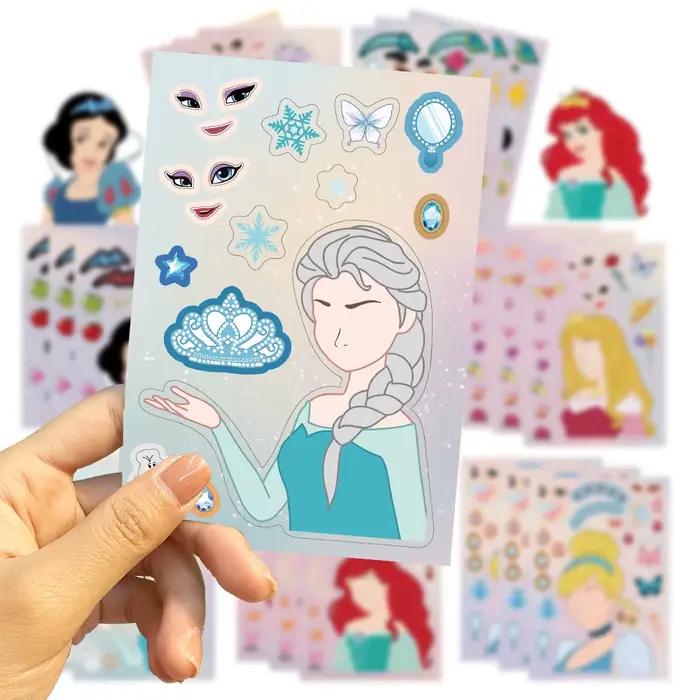 8/16 feuilles Disney princesse enfants bricolage Puzzle autocollants jeu faire un visage assembler P